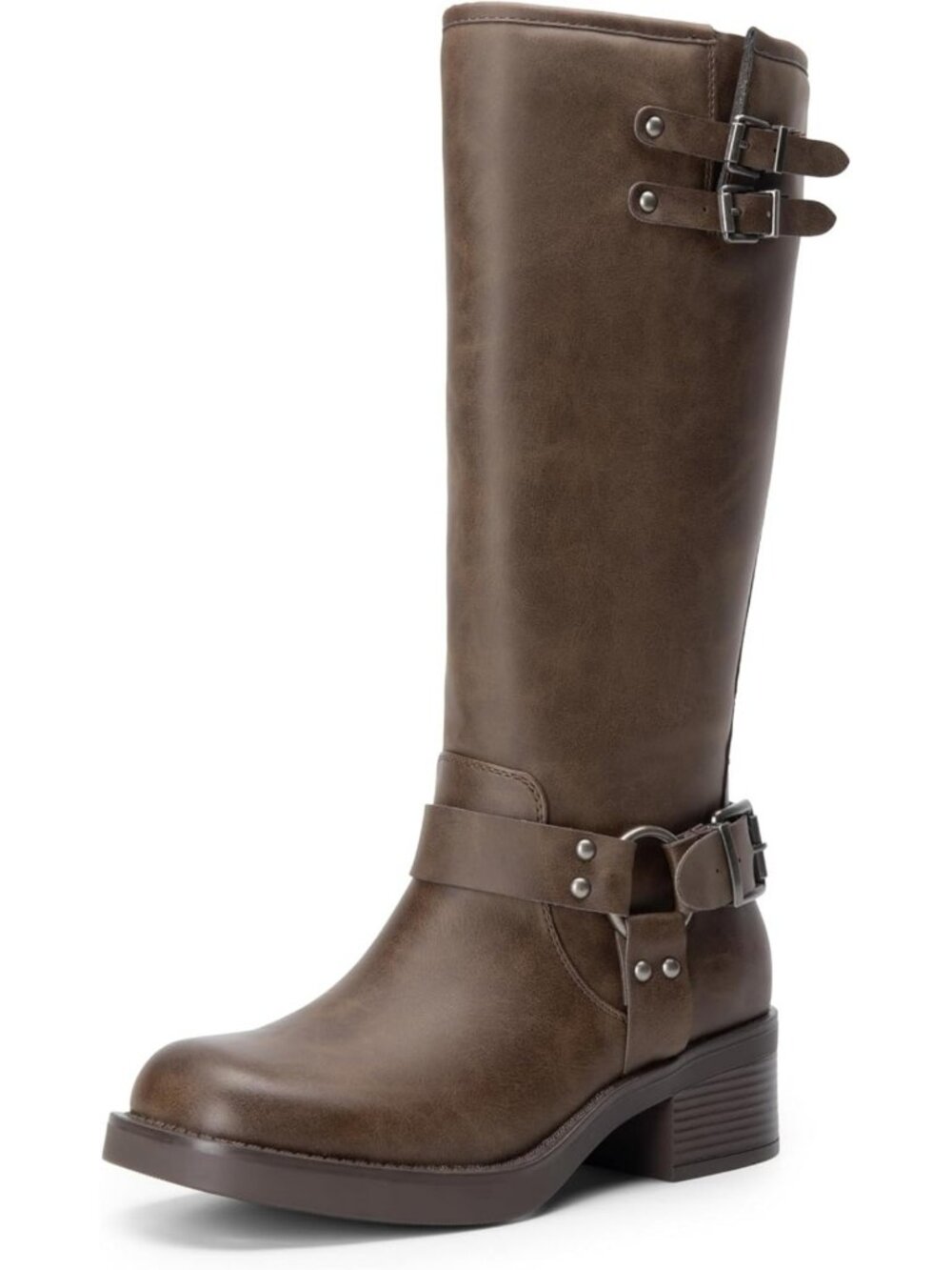 Knee High Combat Boots for Women - Lace Up, Adjustable Buckles, Chunky Low Heel
